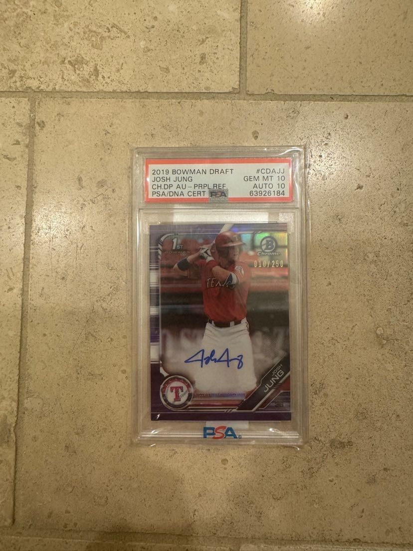 2019 Bowman Draft Chrome Pick Purple Refractor 10/250 Josh Jung PSA 10/PSA Auto 10 (POP 4)