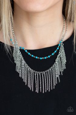 Fierce In Fringe - Blue Necklace and Earring Set