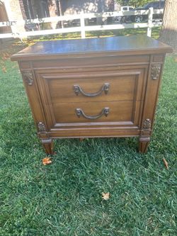 Vintage Two-Drawer Wood Nightstand – $25