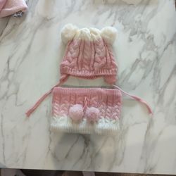 Winter Girls Hat and Scarf Set Knit Beanie Toddler Earflap Product Of Poland