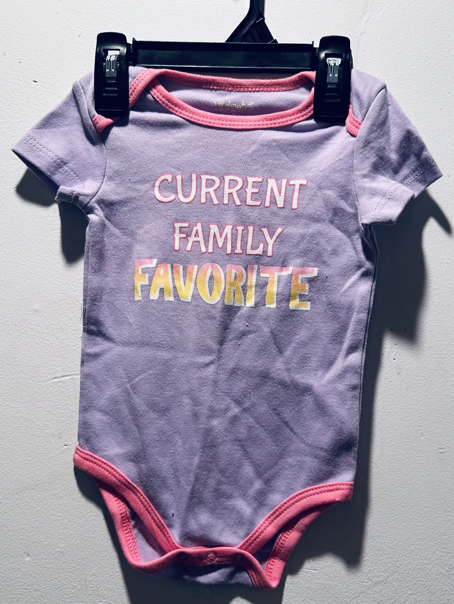 Kidgets “Current Family Favorite” Purple and Pink Onesie 6/9 Months