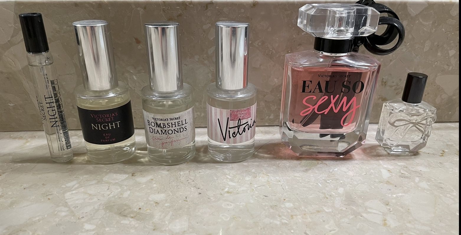 Victoria’s Secret Perfumes:  1.7 oz, 3 Travel Bottles + 2 Samples 