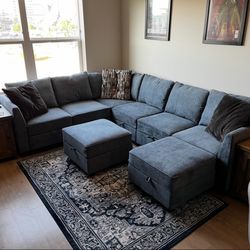 HONBAY Reversible Modular Sleeper Sectional Sofa with Storage, Couch for Living Room, Bluish Grey