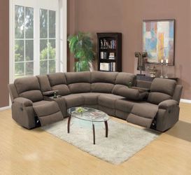 Brown microfiber fully reclining sectional couch