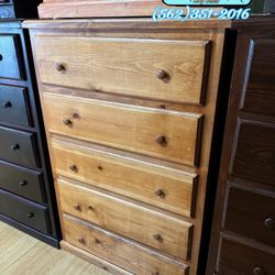 Oak Solid Pine Wood Jumbo Five Drawer Dresser- Mueble Alto Cinco Cajones Madera Pino