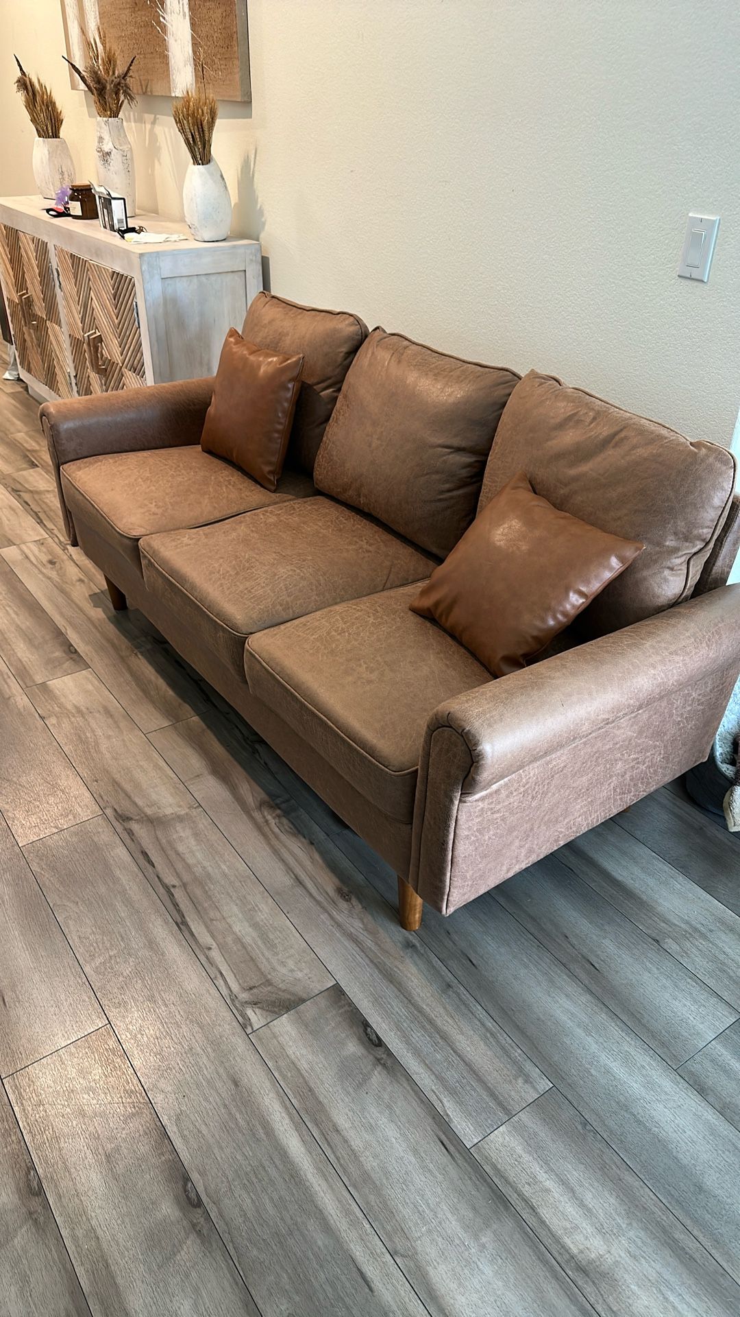 Faux Leather Sofa (read Description)