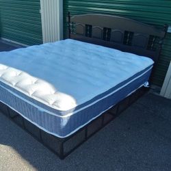 KING BED FRAME WITH HEADBOARD AND MATTRESS 
