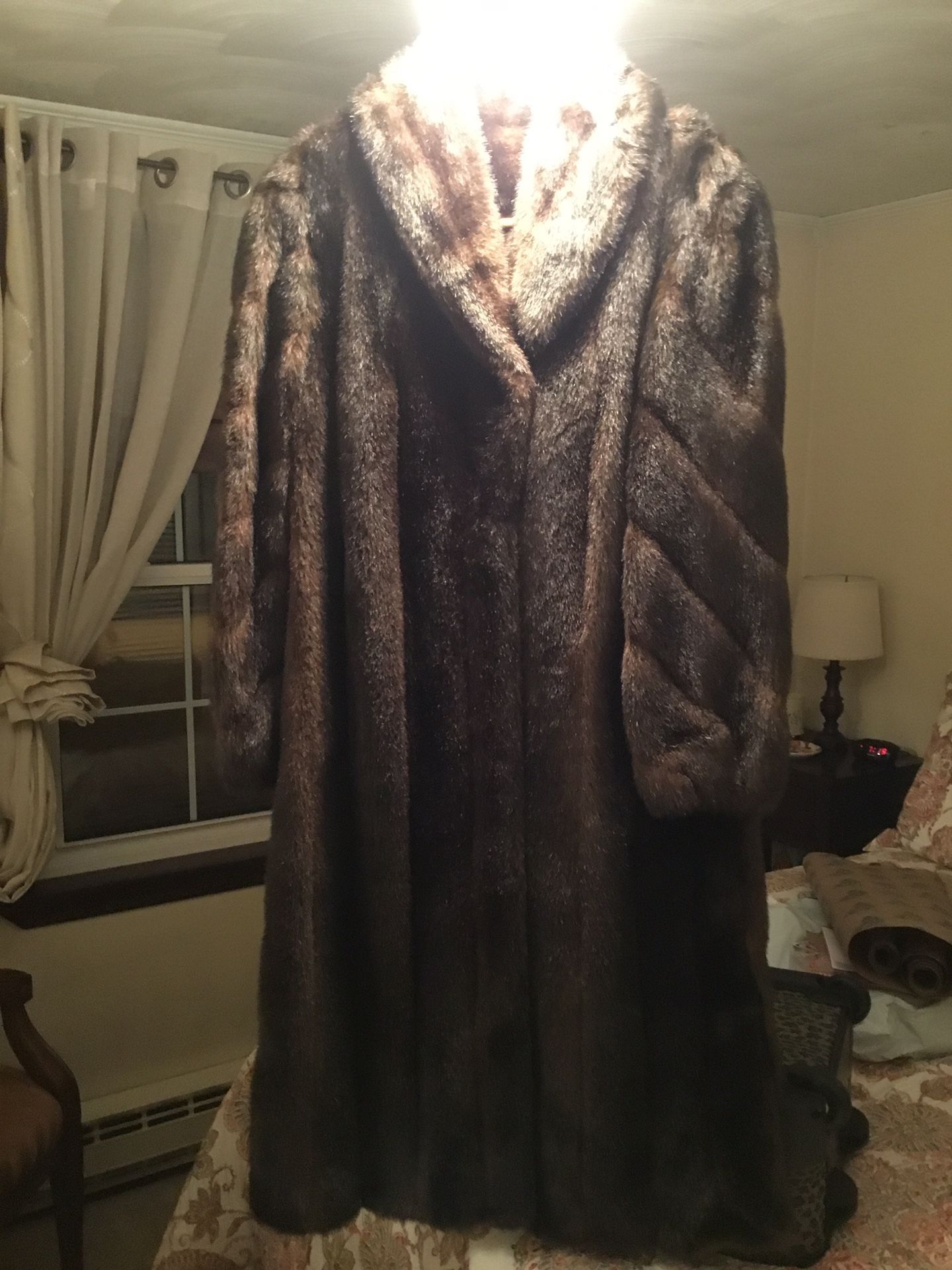 Beautiful Dark Brown Faux Fur Full Length Coat