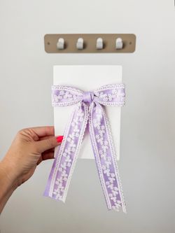 Lavender & White Lace Ribbon Hair Bow