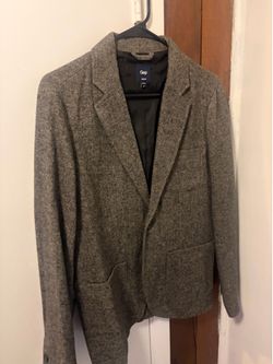 Gap Blazer Mens Small Cotton Gray Herringbone Suit Jacket Sport Coat