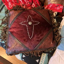 Leather Decorated Couch Pillow