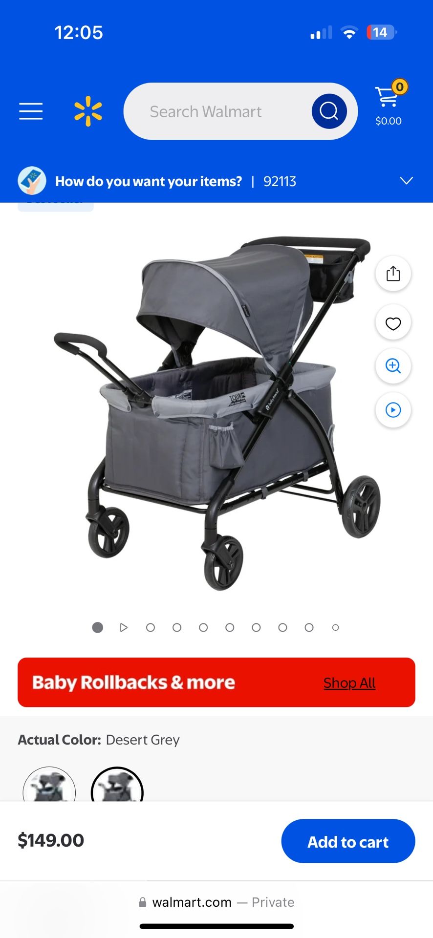 Baby Trend Tour LTE 2-in-1 Stroller Wagon - Desert Grey