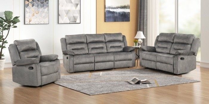 3pc GRAY FABRIC MANUAL RECLINING SOFA SET 