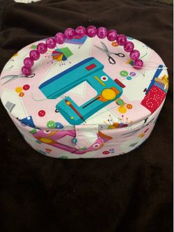 Sewing Basket w/Beaded Handle