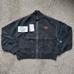 NIKE JORDAN RENEGADE RARE AIR WOMENS FULL ZIP CANVAS JACKET SIZE MEDIUM BLACK RED NEW