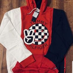 TOMMY HILFIGER PEACE EDITION MEN'S PULLOVER HOODIE SWEATSHIRT SIZE LARGE SLIM FIT MULTI COLORS BRAND NEW WITH TAGS CHECK OUT THE REST OF MY OFFERS. 