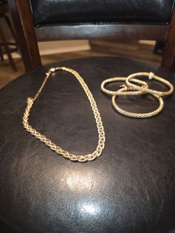 Gold-Tone Braided Chain Necklace and Bracelet Set