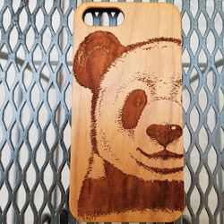 Panda Design laser engraved wood case for iPhone and Samsung Galaxy