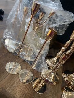 12-Gold Metal Taper Candlestick Holders Set