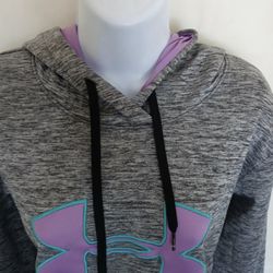 UNDER ARMOUR MEDIUM GRAY W/FLORESCENT LOGO COLD GEAR SEMI FITTED HOODIE