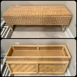 Storage bench (rattan; IKEA) (Depth: 14 ½ || Height: 18 " || Width: 47 ¼ ")