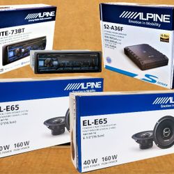 Alpine Bluetooth USB Am Fm Stereo 4 Channel Amplifier 6 1/2" 2-Way Coaxial Speaker System Package 🚨 Payment Options Available 🚨 No Credit Needed 🚨