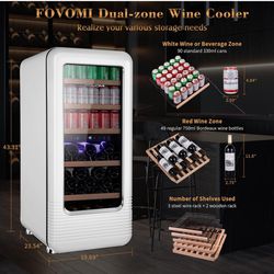 91bottles Wine Cooler Refrigerator, Dual Zone Large Wine Beverage Fridge Freestanding Cellar, 41F-72F, Holds 91bottles or 49bottles+90 cans for Home K