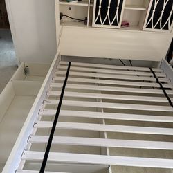 White  double  Bed  with storage, electric outlet attached