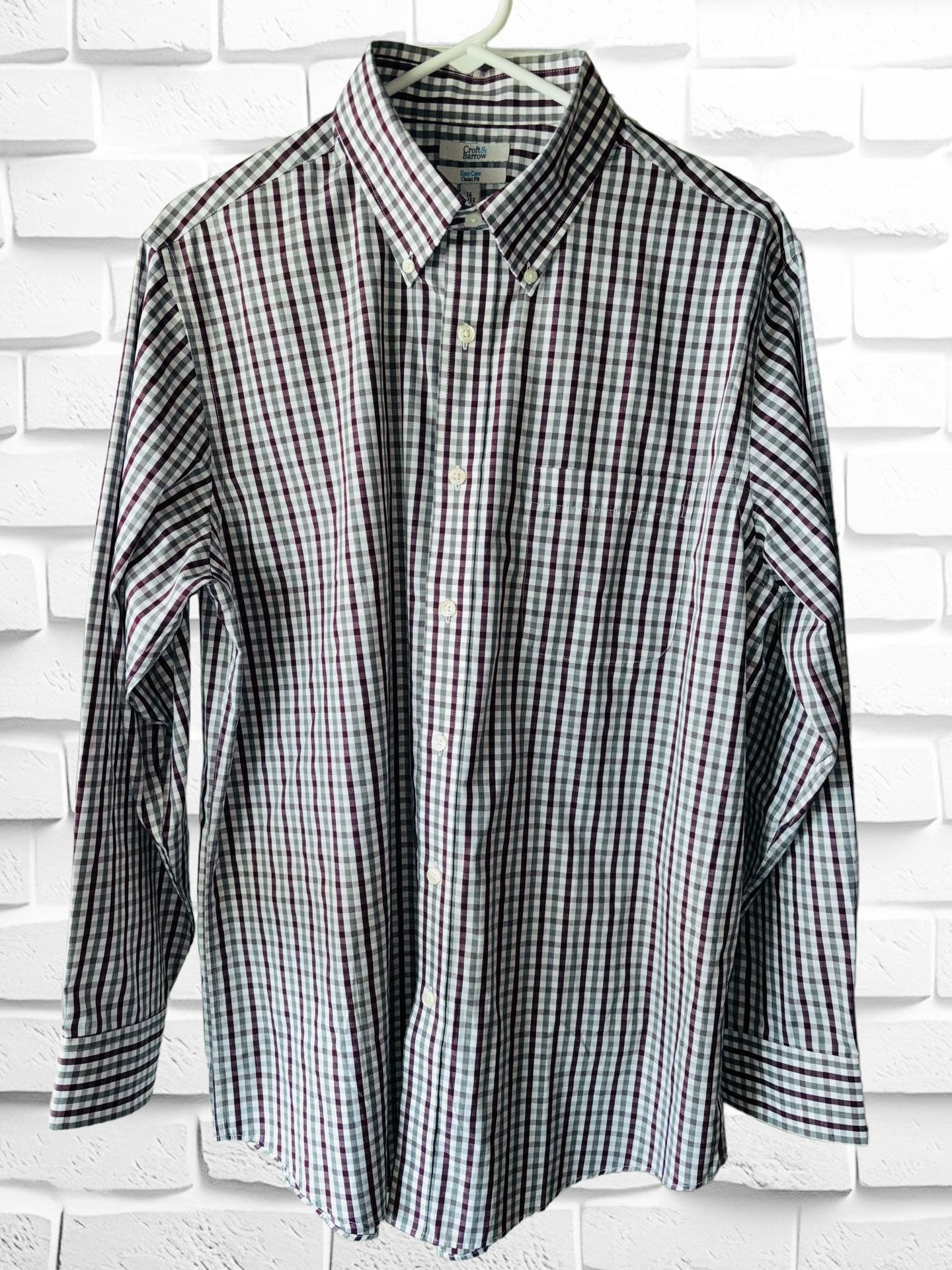 Croft & Barrow Men’s 16 32/33 Long Sleeve Plaid Button Down Dress Shirt • EUC