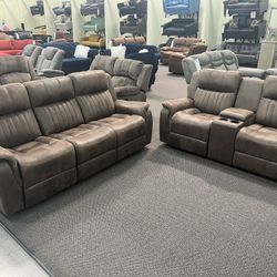 New Reclining Couch  / Love Seat .  Dark Coffee Breathable Leatherette .  Free Delivery !