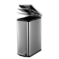 13 Gallon Tall Kitchen, Hands-Free Stainless Steel Trash Can, Slim Rectangular Fingerprint-Resistant Soft Close Kitchen Trash can with lid, for Kitche