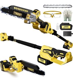 Cordless Pole Saw, 8-INCH 2-IN-1 Chainsaw with 21V 4.0Ah Battery Powered, Electric Tree Trimmer with