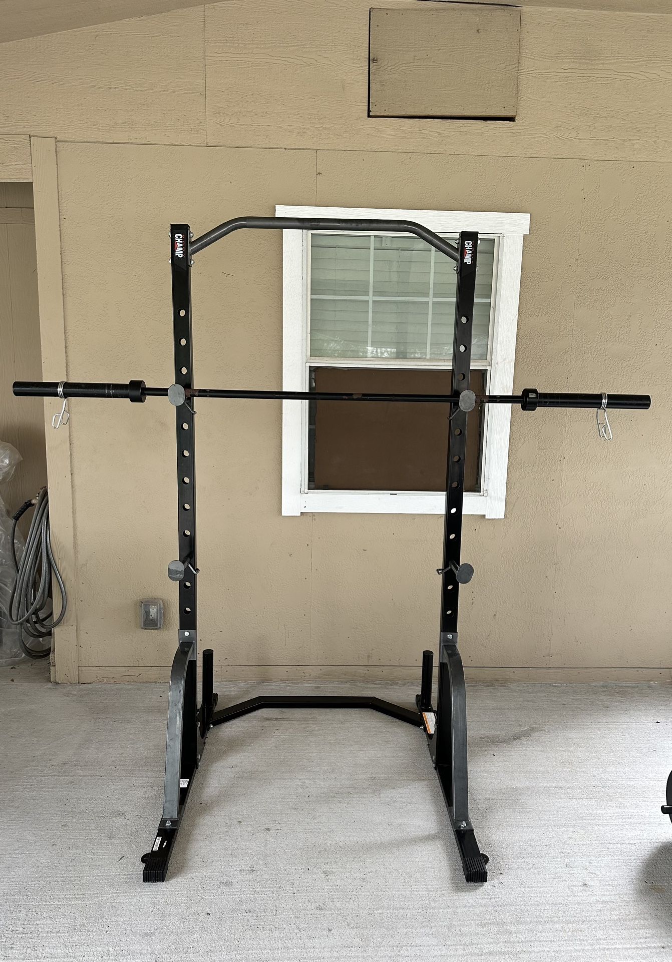 Body Champ Power Rack System with Olympic Weight Plate Storage & 45Lb Olympic Barbell $170