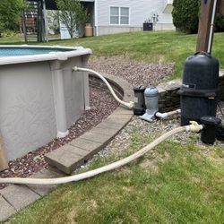 Cartridge Filter System and Pump, A-Frame Safety Ladder, and Swimline for Above Ground Pool