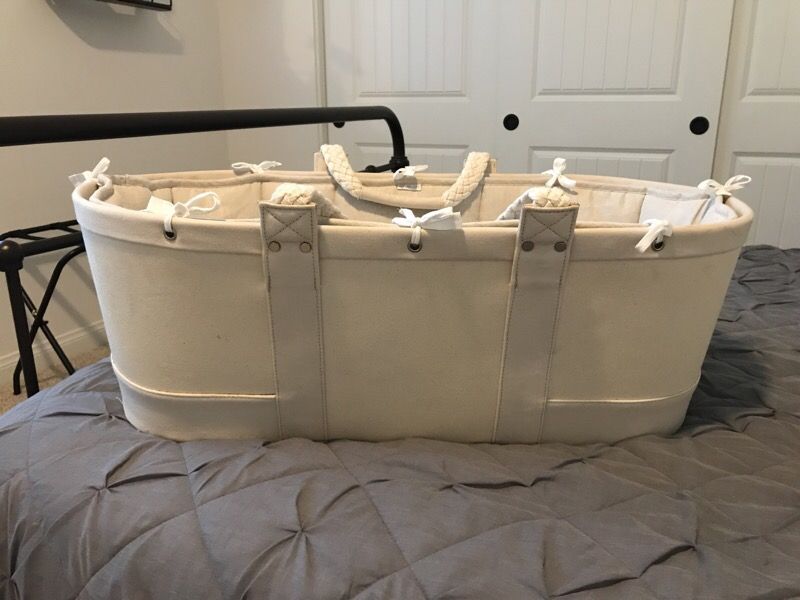 Serena & Lily tan canvas Moses basket bassinet