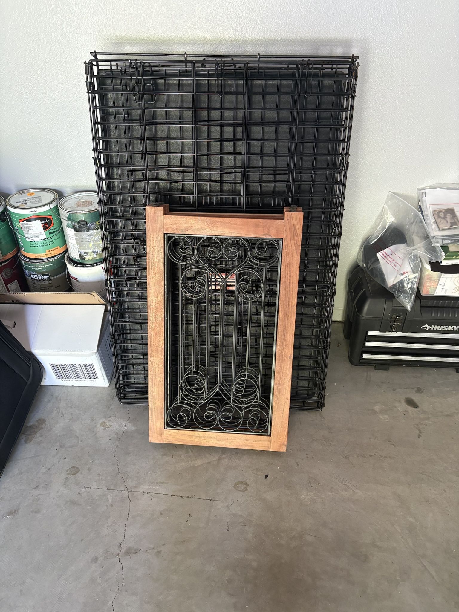 Large Dog Crate With Bed + Free Standing Dog Gate