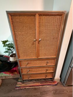 Wicker Rattan Armoire Cabinet