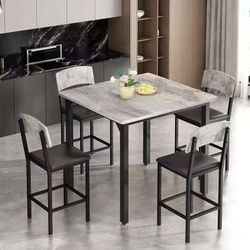 5-Piece Dining Table Set, Dining Table Set for 4, Counter Height Table & 4 Bar Stools, Modern Kitchen Dining Set, with Upholstered Chairs,