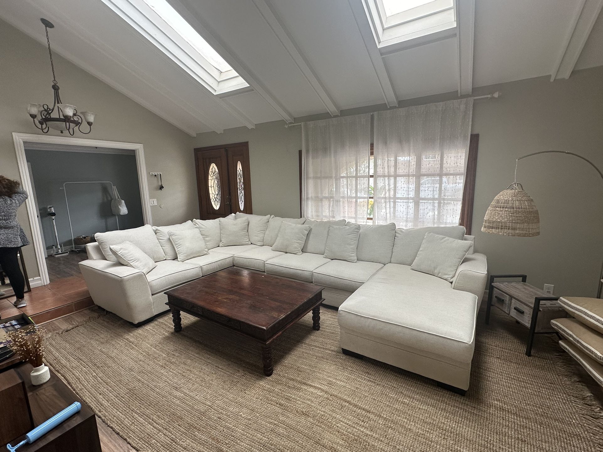 Living Spaces Sectional- Caitlin Flax Linen- 14 Feet
