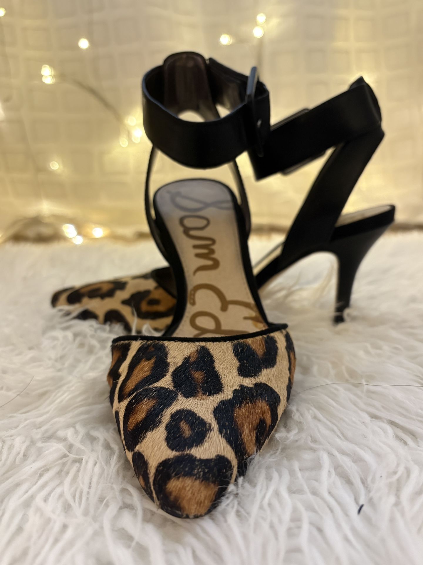 Sam Edelman Black and Leopard Print Heels