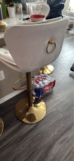White Velvet Bar Stools with Gold Base