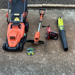 Electric corded, lawnmower, string trimmer, leaf blower chainsaw used 100