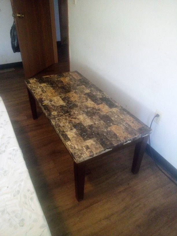 Gently Used Marble Wrapped Clean Wood Table