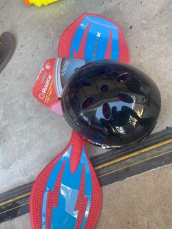 Razor helmet and skateboard