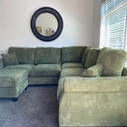 ✅️✅️️✅️4 pc Sage  cordury fabric upholstered sectional sofa with ottoman✅️✅️
