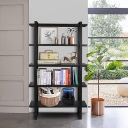 Homy Casa KAPTOUM Five Layer Open Shelf, 100x28x180cm, Black Trestle Leg, MDF Faux Wood