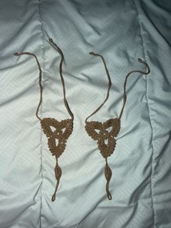 Delicate Crochet Triangle barefoot sandals - Brown