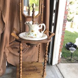 Antique Washstand And Lamp 