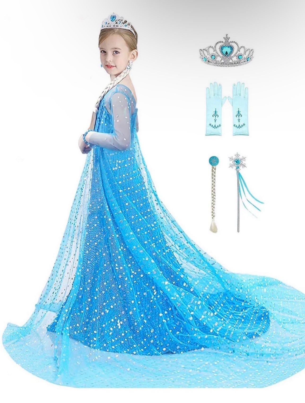 Girls Princess Dress Elsa Costume Sequin Birthday Party Dress Up Girls 1-2 / 7-8 Years