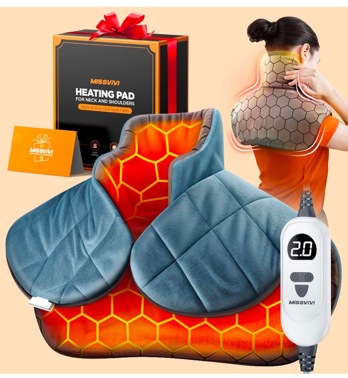 Graphene-Infused Weighted Heating Pad, Effective Pain Relief Instant Heating Pads for Neck and Shoulders and Back, Ergonomic Heated Wrap w/ 6 Heat Opt